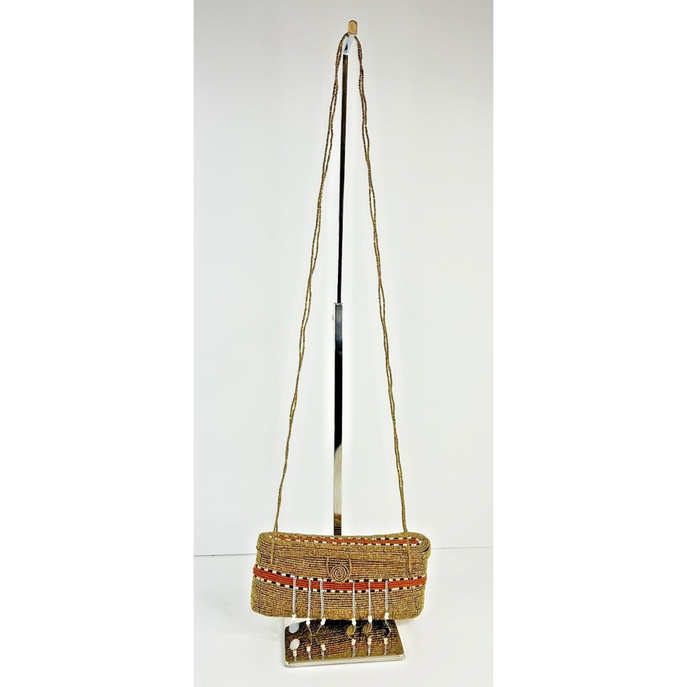 VTG Handmade Beaded Bag Small Crossbody EUC 8"Lx4"HX2"D